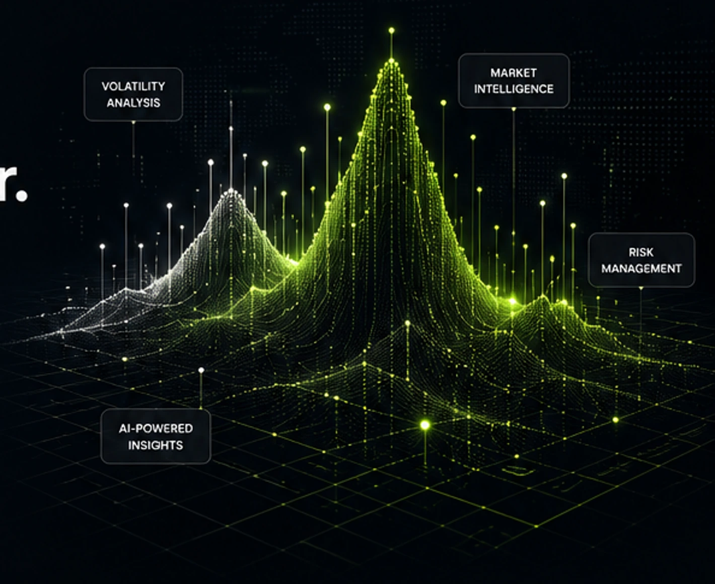 Volatilite, market intelligence ve finansal yapay zekâyı temsil eden özgün veri görseli